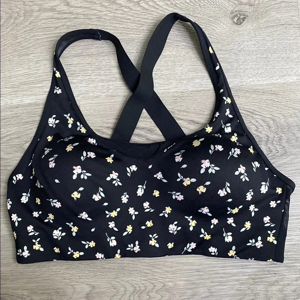 Victoria’s Secret Pink Sport Black Floral Crisscross Back Sports Bra